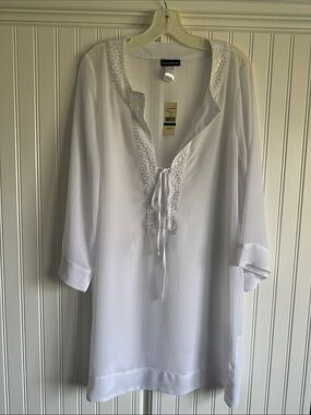 Tommy Bahama White Beaded Tie-Front Tunic